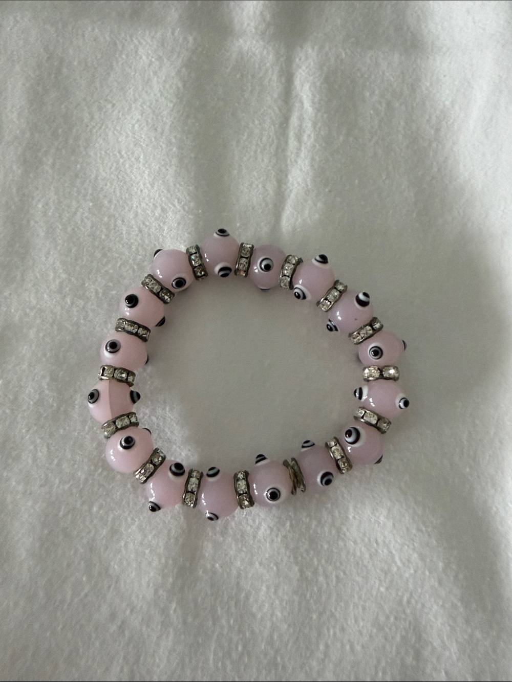 Pink Beaded Evil Eye Stretch Bracelet